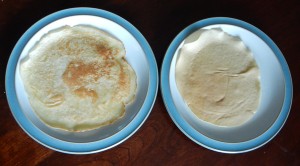 The crepe on the left was fried with Lard; on the right was fried with no oil in a non-stick pan.  Both were great.