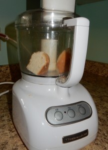 I always make breadcrumbs instead of purchasing them. There is always bread in the freezer. This is 1 frozen hamburger bun to complete this recipe.